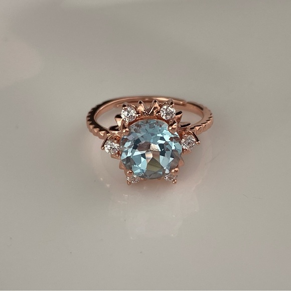 Fine Jewelry 925 Sterling Silver Blue Topaz Ring, Dainty Rose Gold Plated - Picture 8 of 11